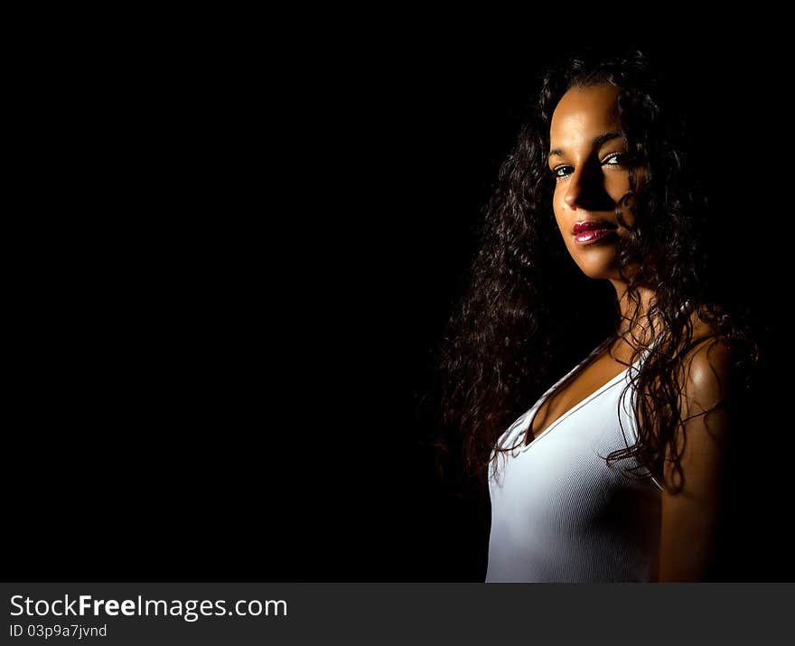 Girl In White Vest On Black