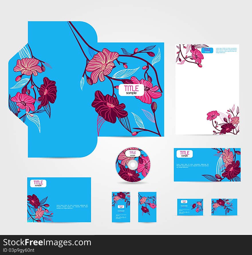 Blue corporate style with pink flowers