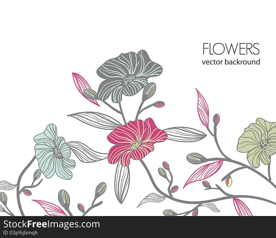 Vector background with old fashioned drawing flowers