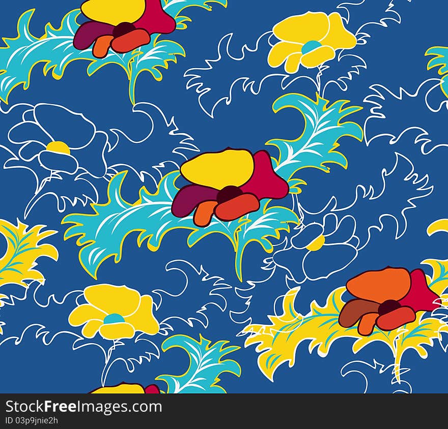 Floral vector seamless texture with drawing flowers. Floral vector seamless texture with drawing flowers