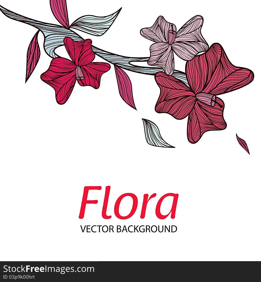 Vecotr white background with drawing pink flowers. Vecotr white background with drawing pink flowers