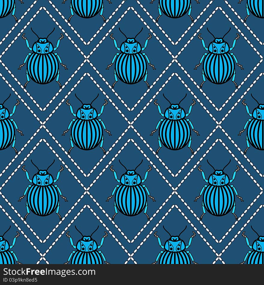 Seamless vector texture with blue bugs. Seamless vector texture with blue bugs