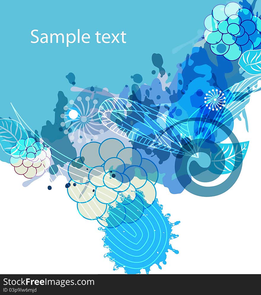 Abstract vector floral multicolor background with blue splash. Abstract vector floral multicolor background with blue splash