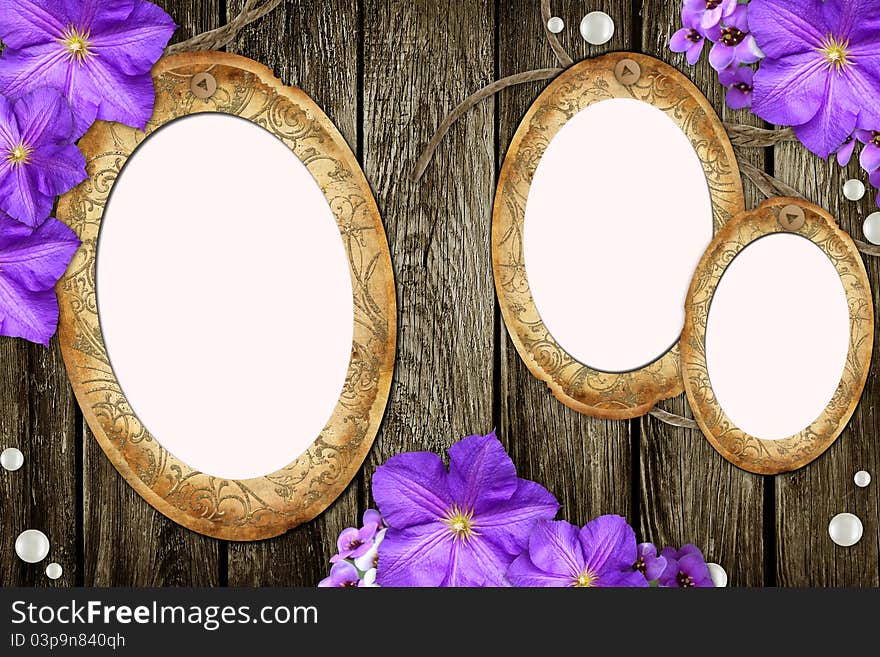 Vintage paper frames over grunge wood background. Vintage paper frames over grunge wood background