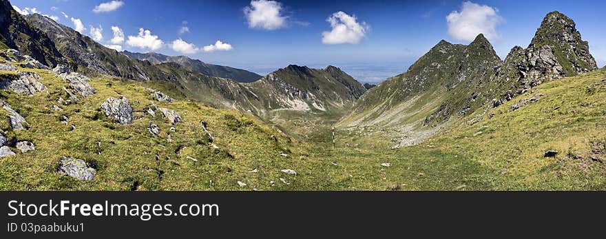 Panorama of Fagaras mountains in Romania, location above lake Balea. Panorama of Fagaras mountains in Romania, location above lake Balea