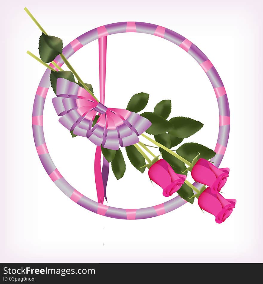 Valentine with a bouquet of pink roses, vector background