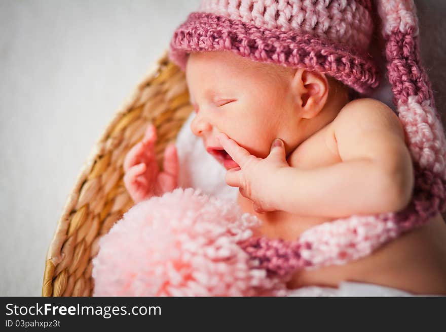 Portrait of a newborn caucasian girl