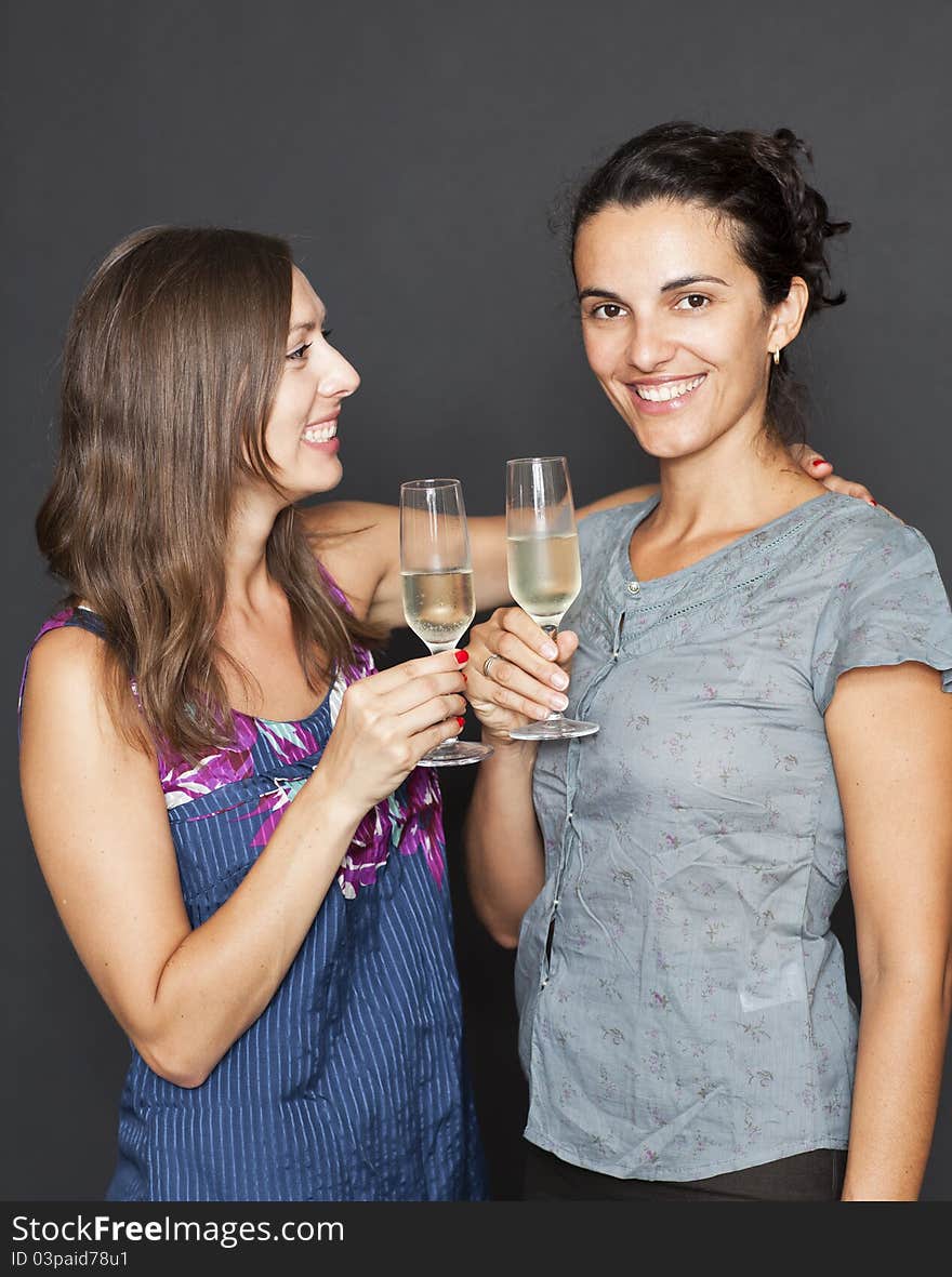 Two women celebrating a birthday. Two women celebrating a birthday