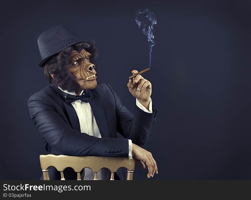 Gorilla gangster with tuxedo smoking cigar