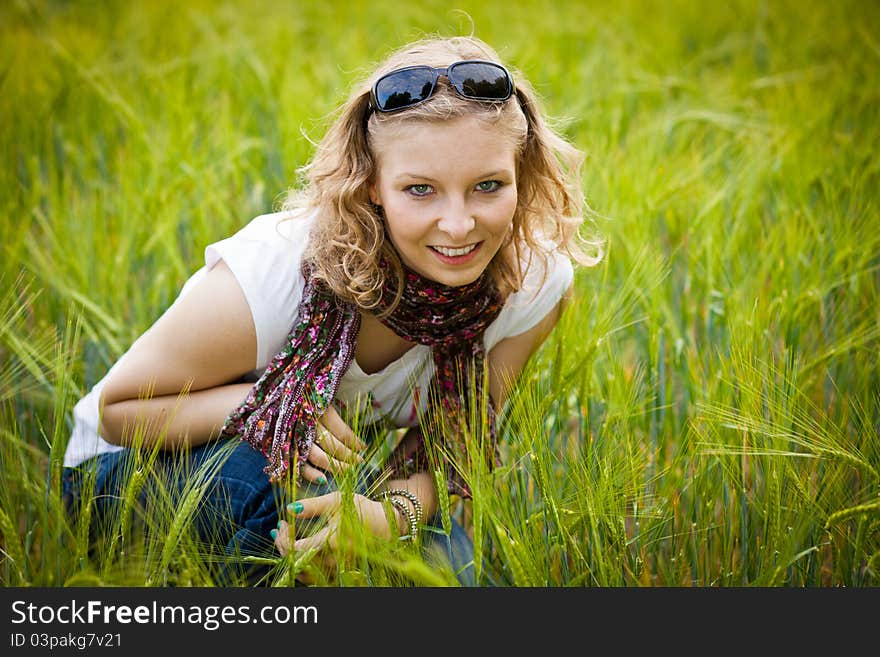 Young girl in wheat field