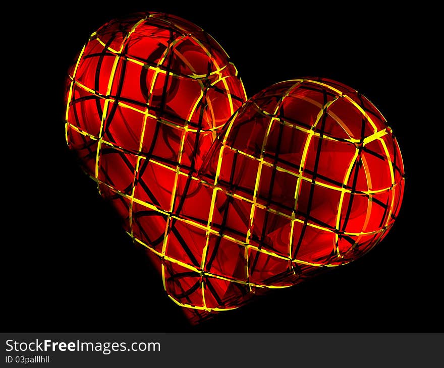 3D image of love heart made of bricks isolated over black. 3D image of love heart made of bricks isolated over black