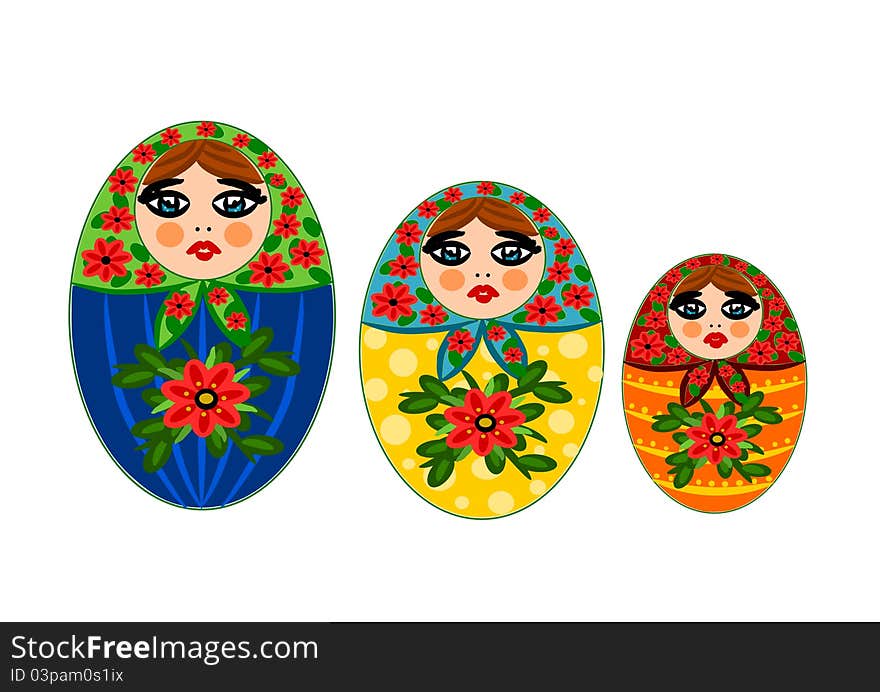 Three wooden beauty and colorful Russian dolls. Three wooden beauty and colorful Russian dolls