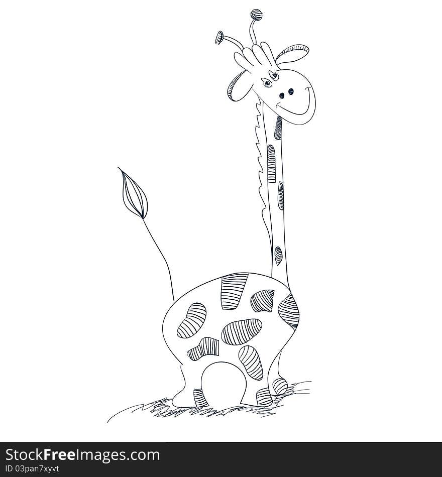 Illustration of giraffe. Monochrome illustration