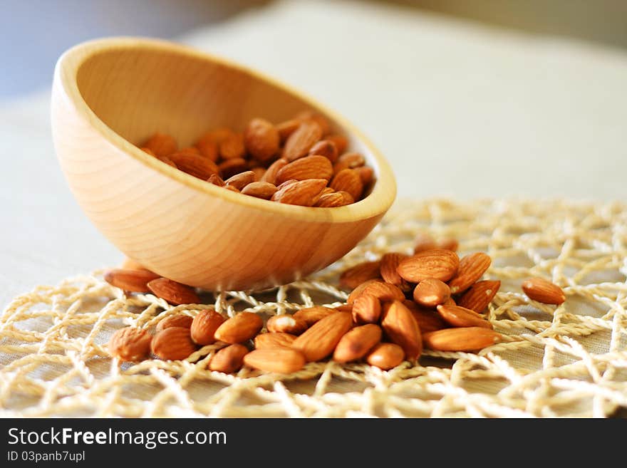 Bowl of almonds. Selective focus