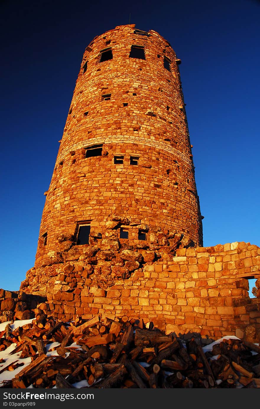 Grand Canyon National Park, AZ - December 14, 2009 - The Watchtower on the South Rim at sunset. Grand Canyon National Park, AZ - December 14, 2009 - The Watchtower on the South Rim at sunset.