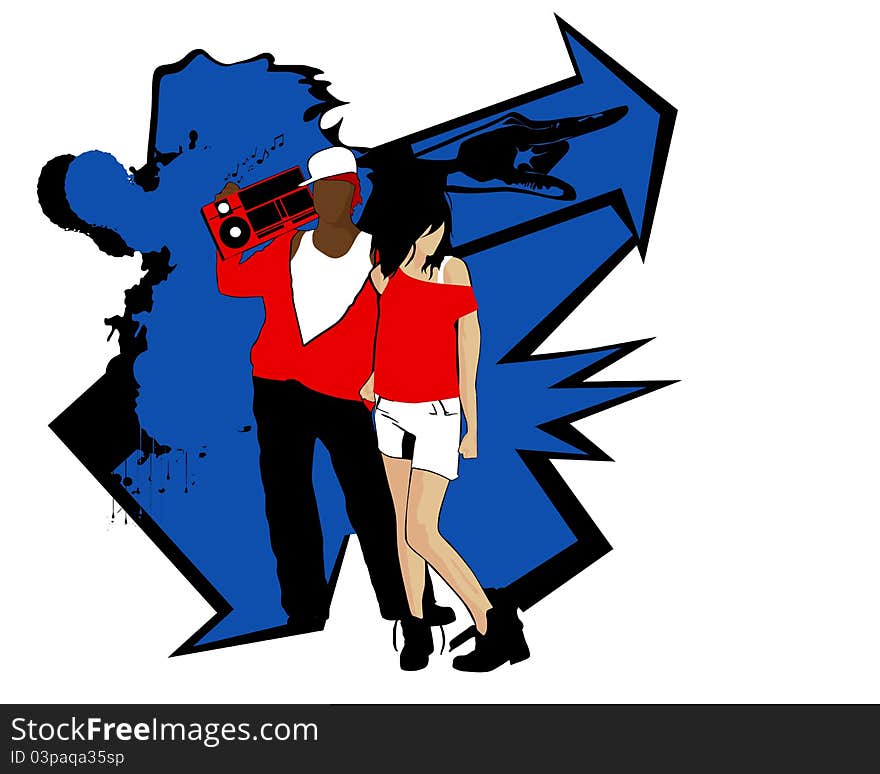 A illustration of a man and woman on blue grunge. A illustration of a man and woman on blue grunge.