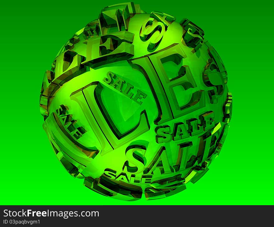 3D image of lime sphere with text SALE isolated over lime background. 3D image of lime sphere with text SALE isolated over lime background