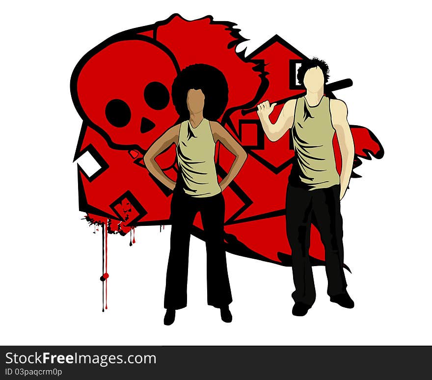 A illustration of a man and woman on red grunge. A illustration of a man and woman on red grunge.