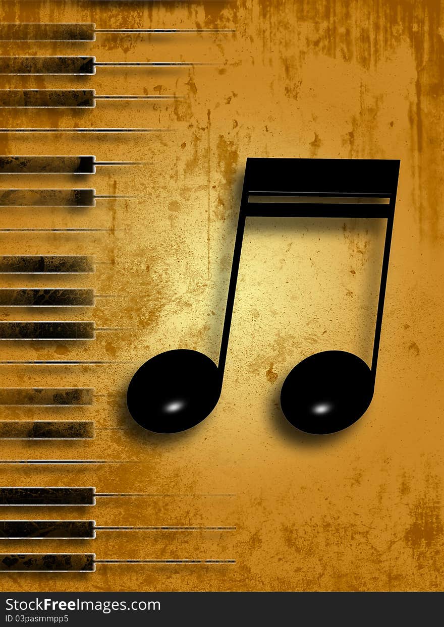 Grunge musical background in a yellow background