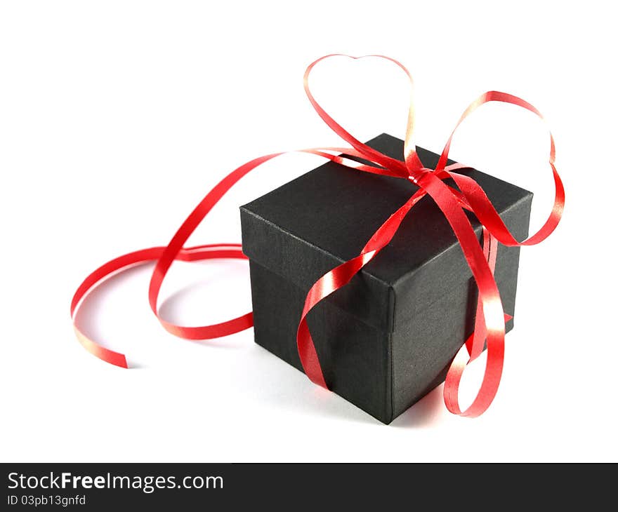 Black gift box with red bow. Black gift box with red bow