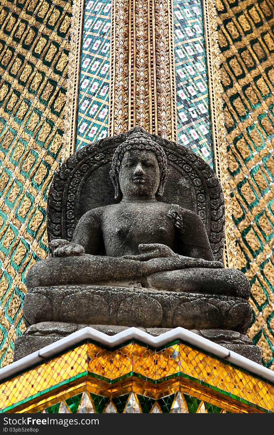 Black Buddha art in temple at Thailand.