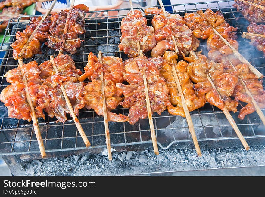 Meat grilled on a hot stove.