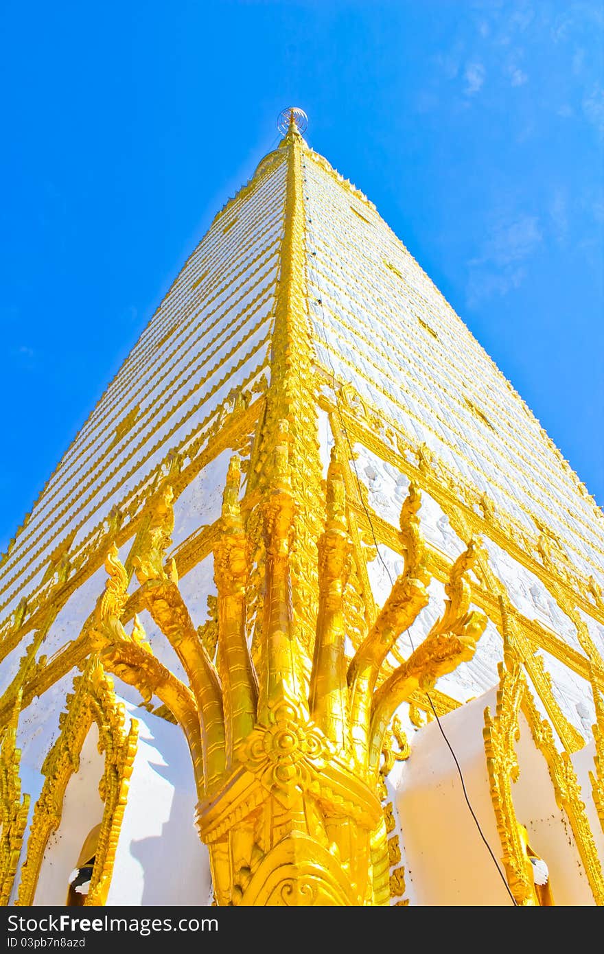 Holy golden pure white pagoda with king of nagas in Thailand. Holy golden pure white pagoda with king of nagas in Thailand