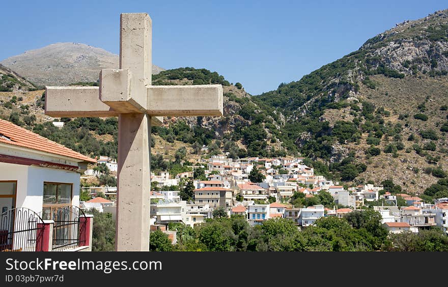 View town from greek church in Spili town, around Rethymno