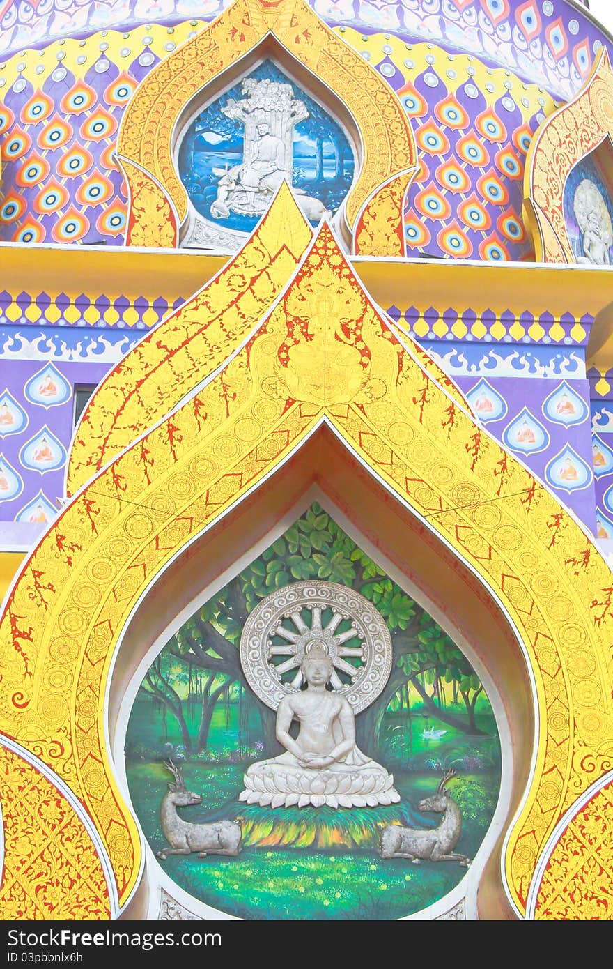 Holy colorful pagoda tells us to the biography of lord Buddha. Holy colorful pagoda tells us to the biography of lord Buddha.