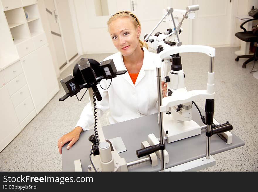 Female medical professional ophthalmology clinic