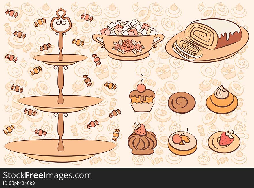 Background with sweet cakes.