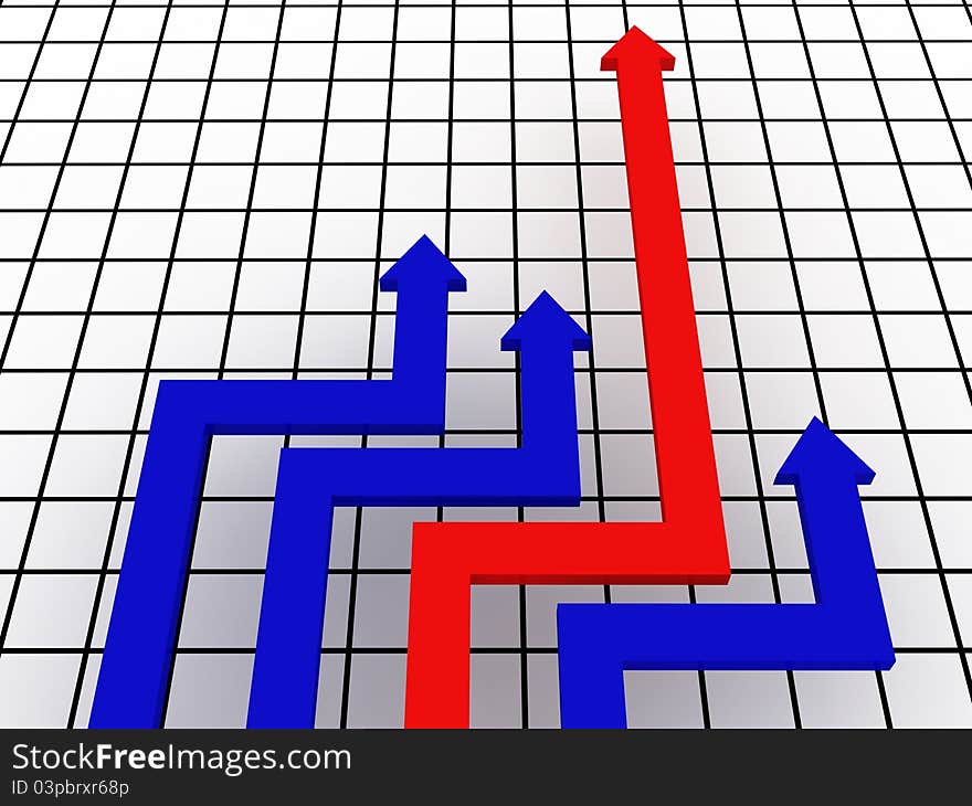 The red arrow escapes forward from blue arrows. The red arrow escapes forward from blue arrows