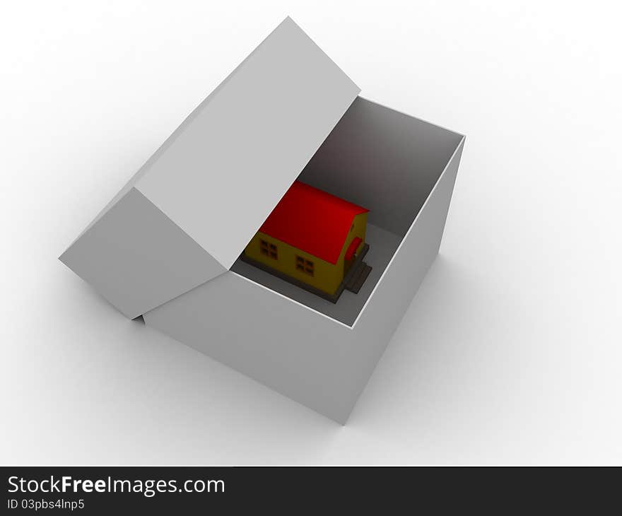 The small house in the big gray box. The small house in the big gray box