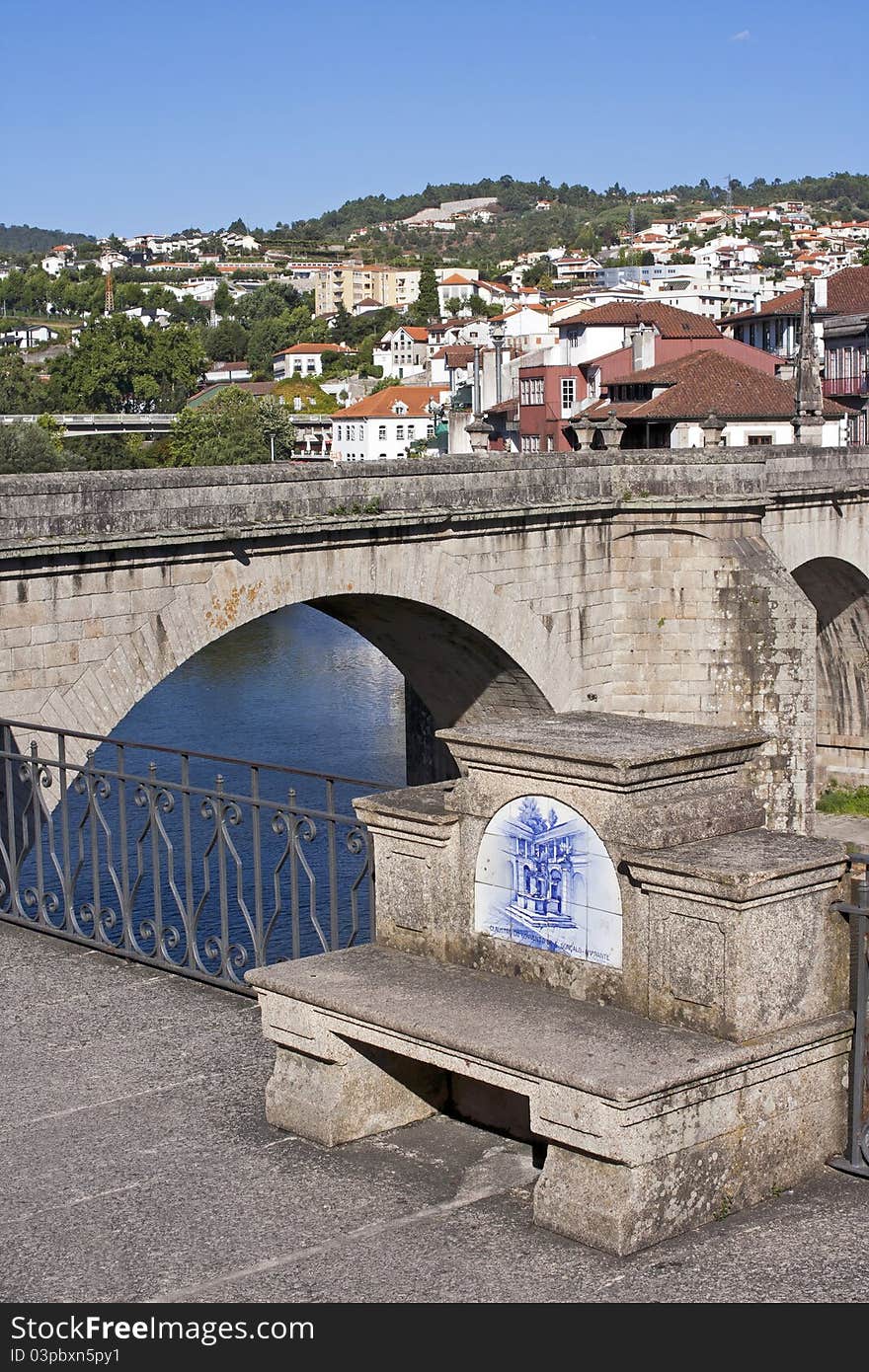 View of the city of Amarante in Portugal from the Saint Goncalo bridge. View of the city of Amarante in Portugal from the Saint Goncalo bridge