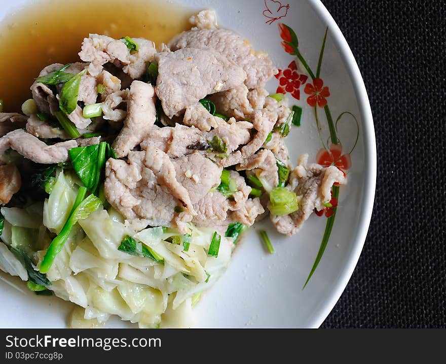 Fried pork and lettuce in thai style