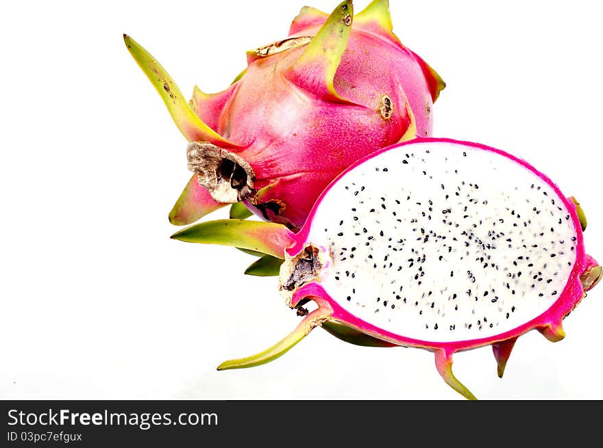 Dragon Fruit is a tropical fruit in white background