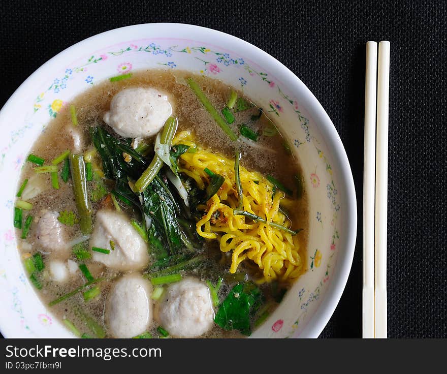 Noodles and meat ball in thai style