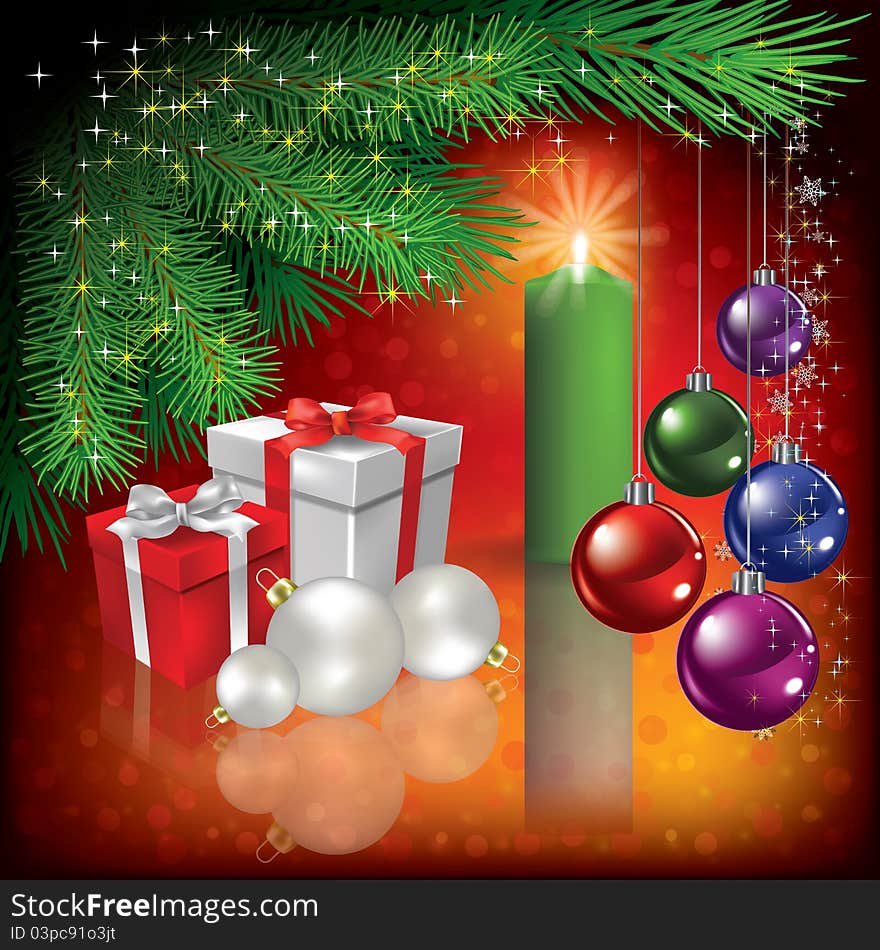 Christmas greeting with gifts and candle