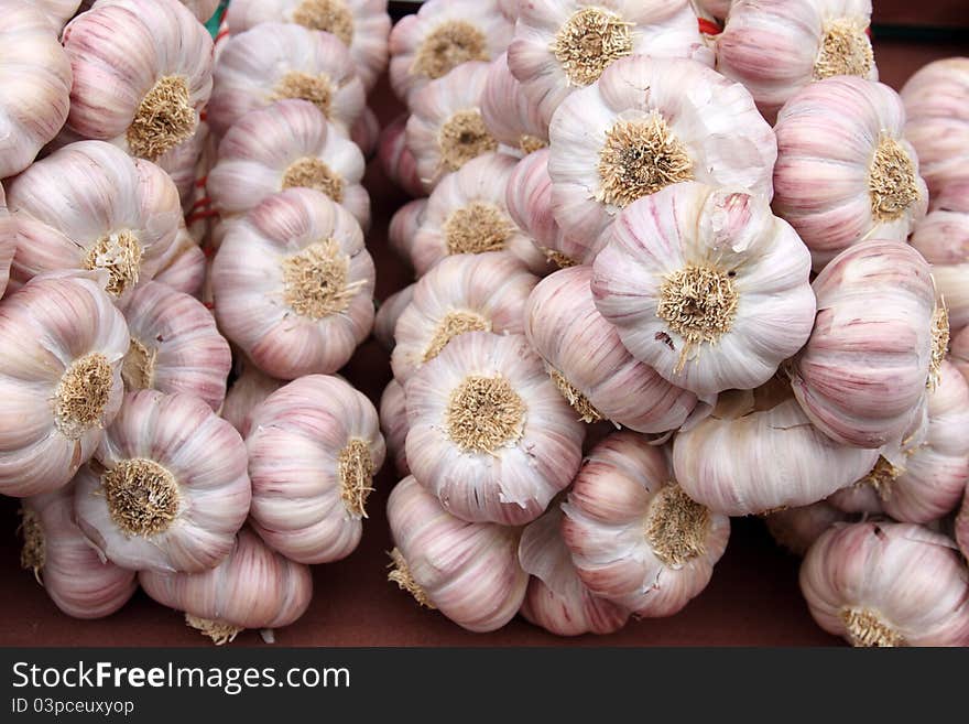 Details of garlics on market stall