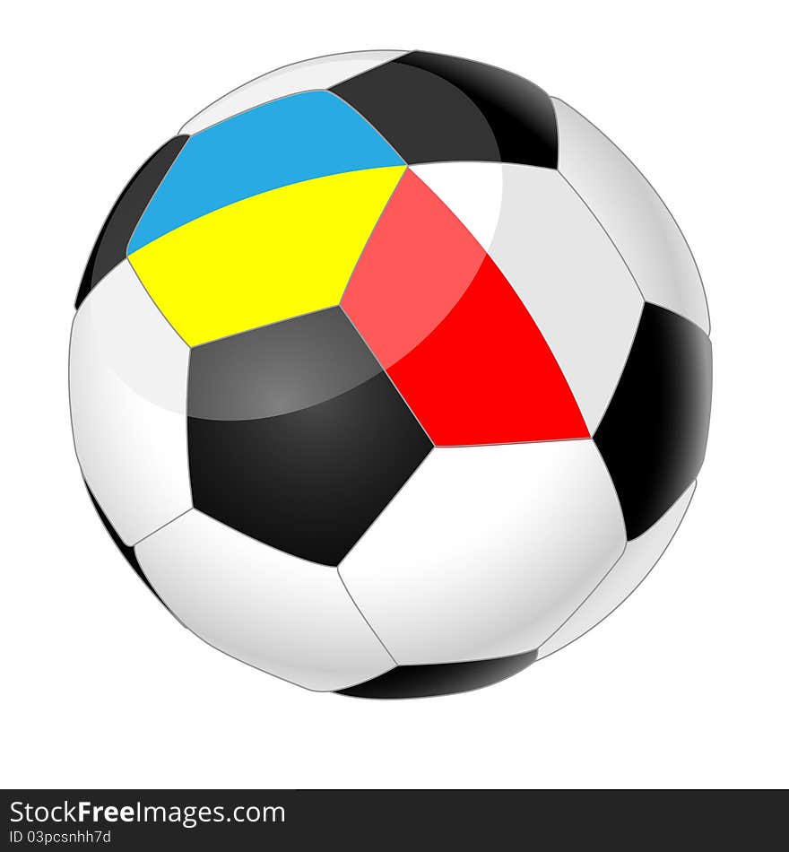 Soccer ball isolated on white background, with the flags of Poland and Ukraine.