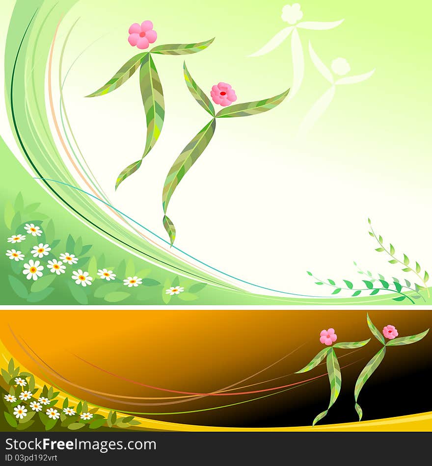 Abstract Dancing Flower and Leaves - Vector