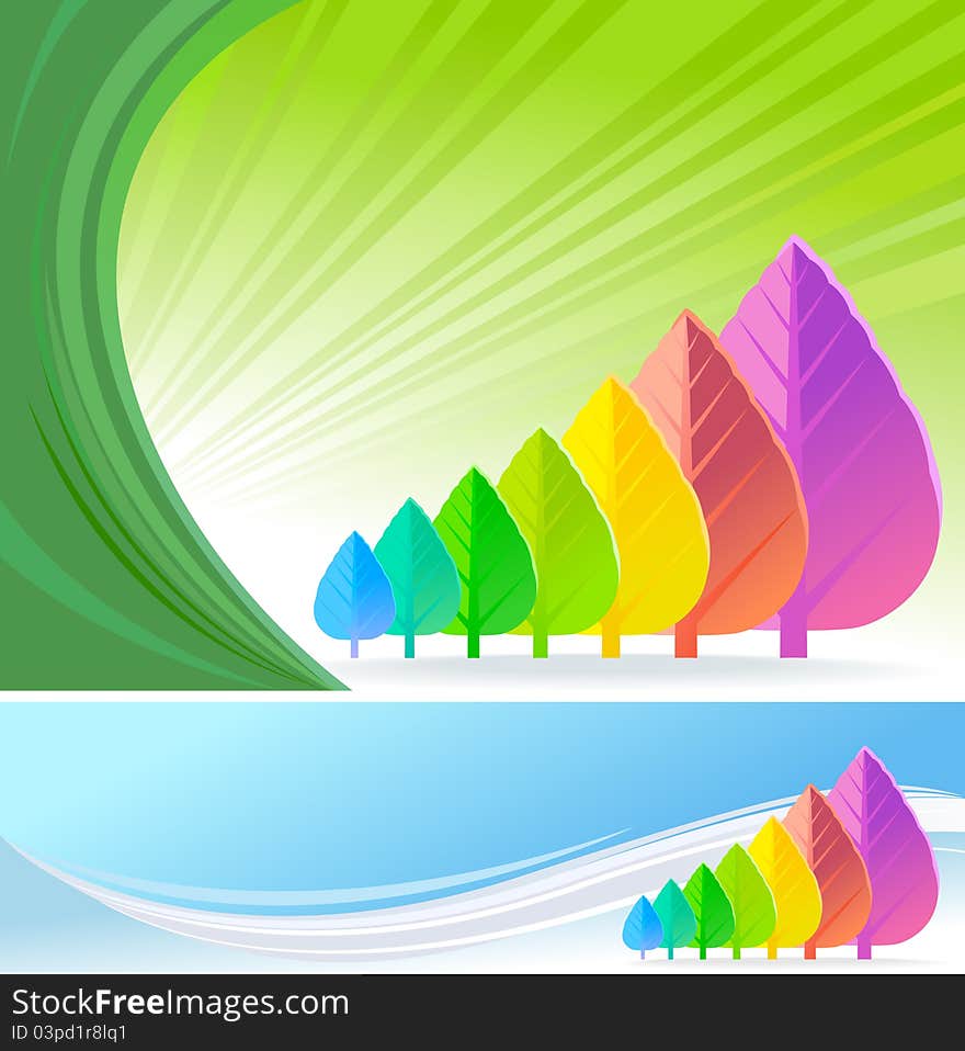 Abstract Rainbow Leaf Trees - Vector Background