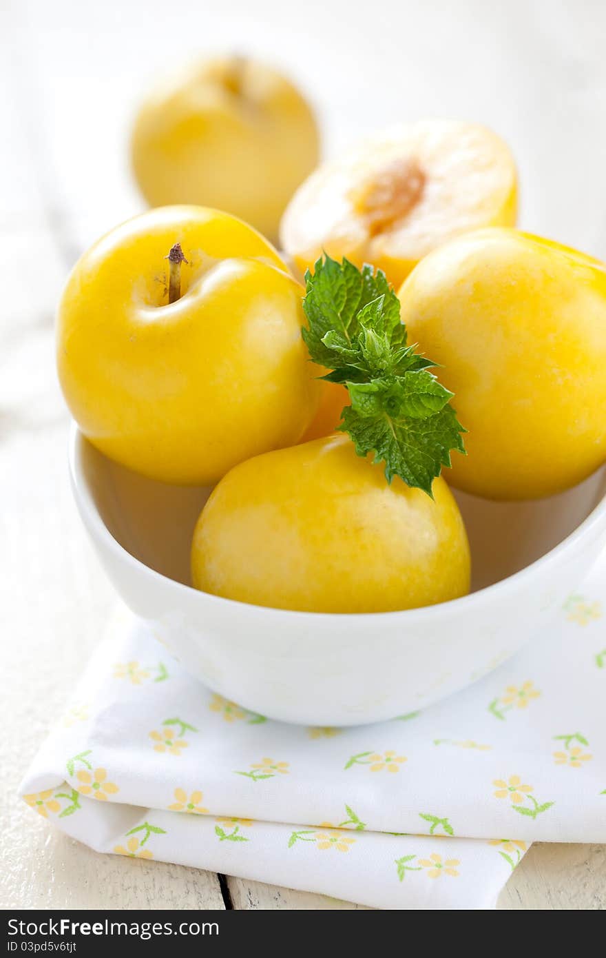 Yellow Plums In Bowl