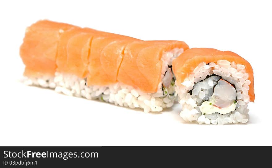 Closeup sushi on white background