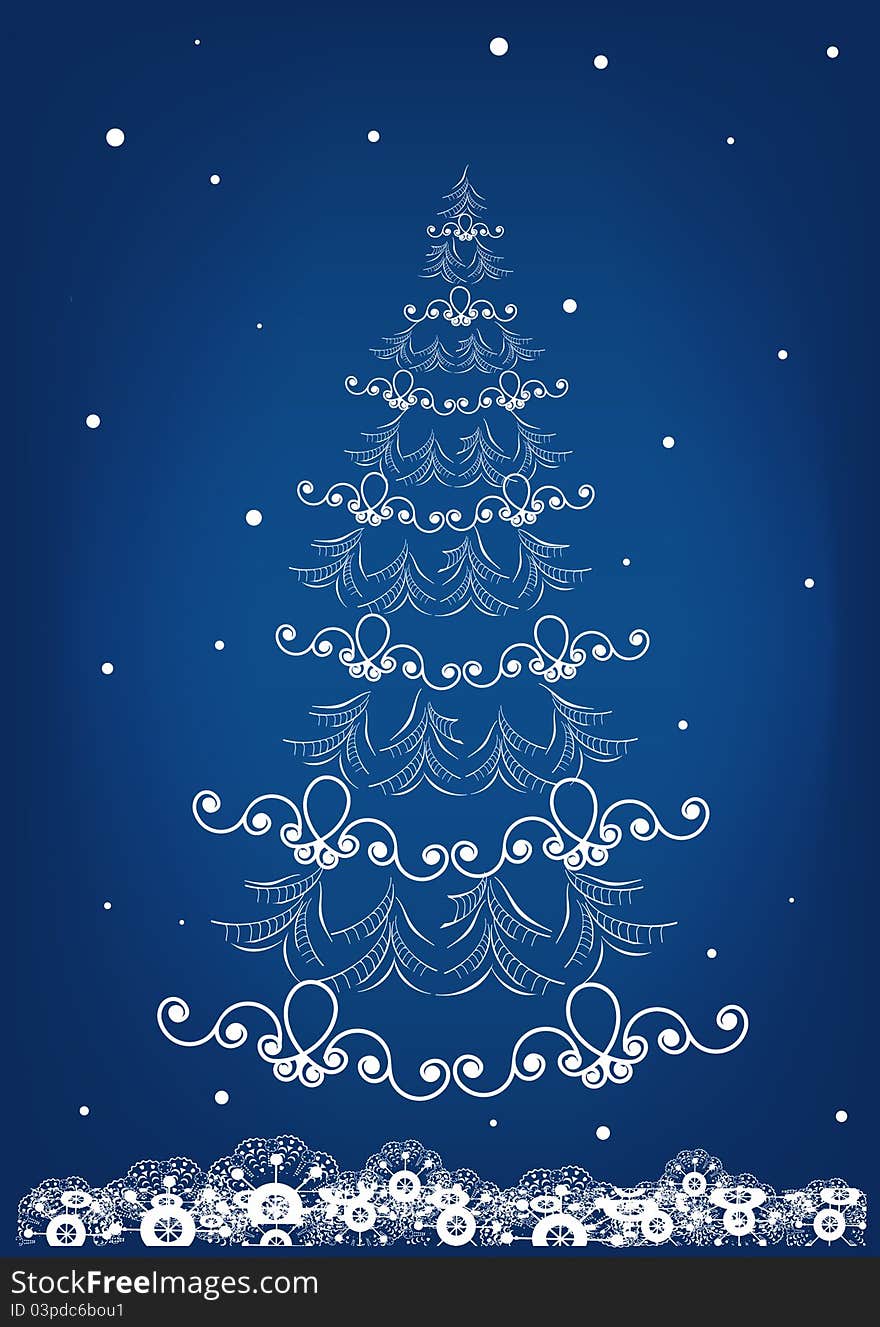 Blue Background With A Christmas Tree