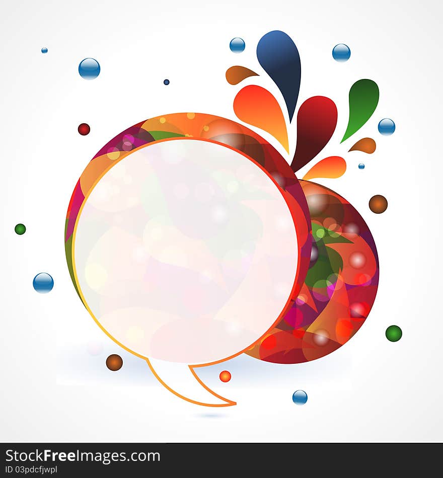 Colourful abstract circlular speech bubble with water splashes and bubbles. Colourful abstract circlular speech bubble with water splashes and bubbles