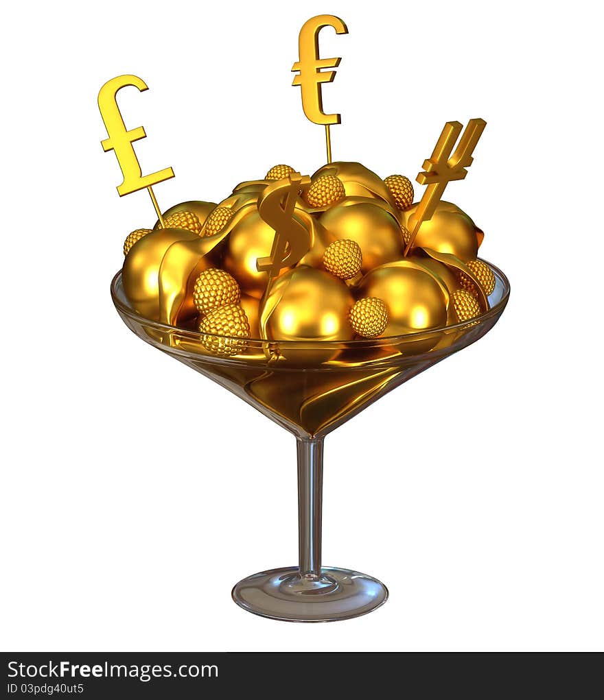 Golden Currency symbols and ice cream in bowl