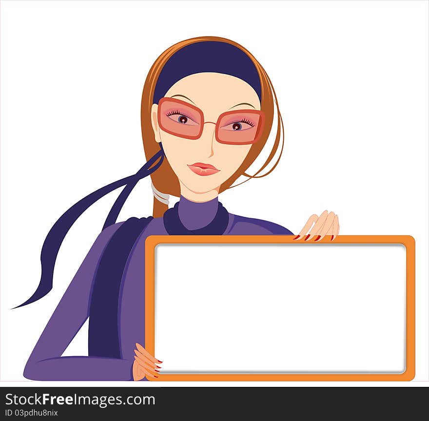 Business Woman Hold White Board