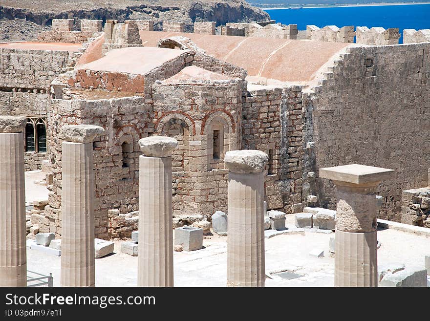 Ruins of ancient temple. Lindos. Rhodes island. Greece