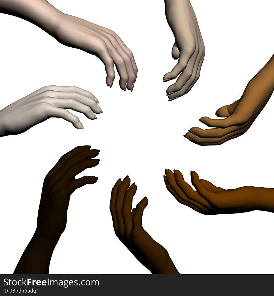 Multiracial human hands, 3D Render by me